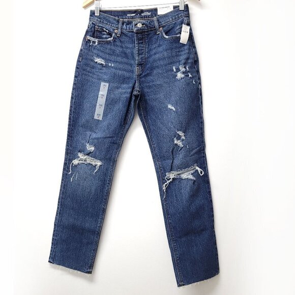 NWT Old Navy Womens Distressed Mid Rise Button Fly Jeans Size 2 Slouchy - Picture 1 of 10